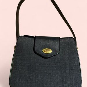 Chic Black Shoulder Bag with Gold Accents